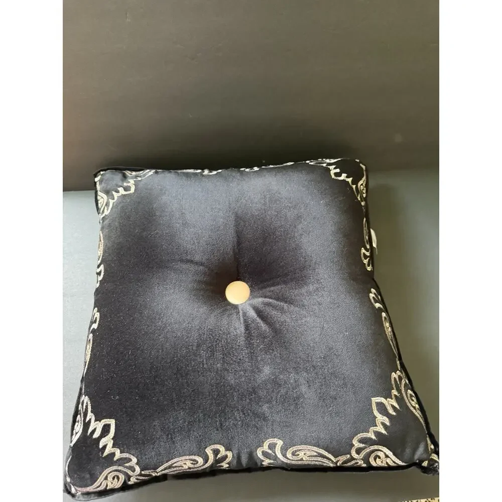 Royal Velvet Decorative Pillow Regency Black Gold Embroidered Square Modernist